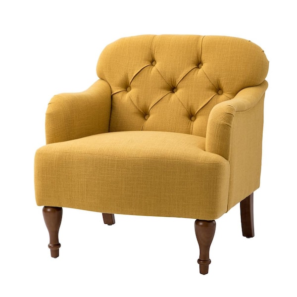 JAYDEN CREATION Sabini Mustard Armchair with Button-Tufted Back