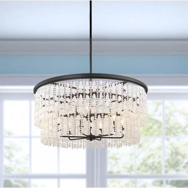 Shimmering Elegance 9-Light Quartz Crystal Sand Black Chandelier for Dining Room with No Bulbs Included