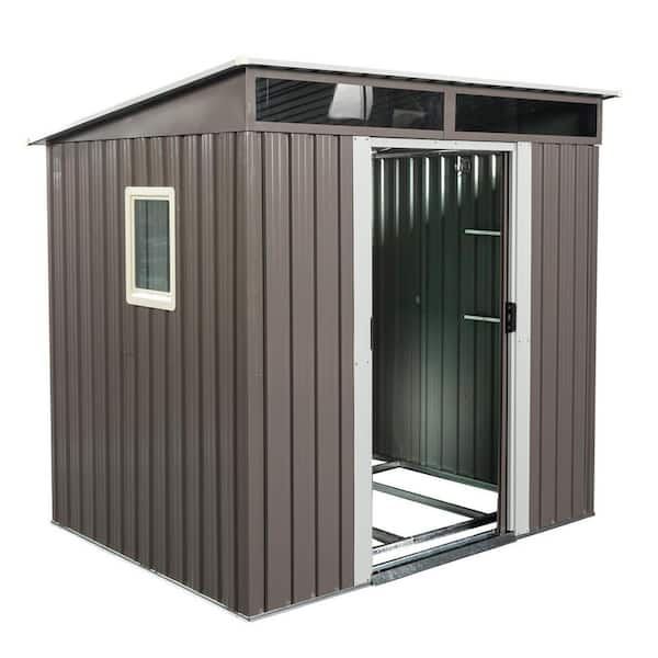 6.4 ft. W x 4.9 ft. D Outdoor Metal Storage Shed with a Window and Transparent plate Grey (30 sq. ft.)