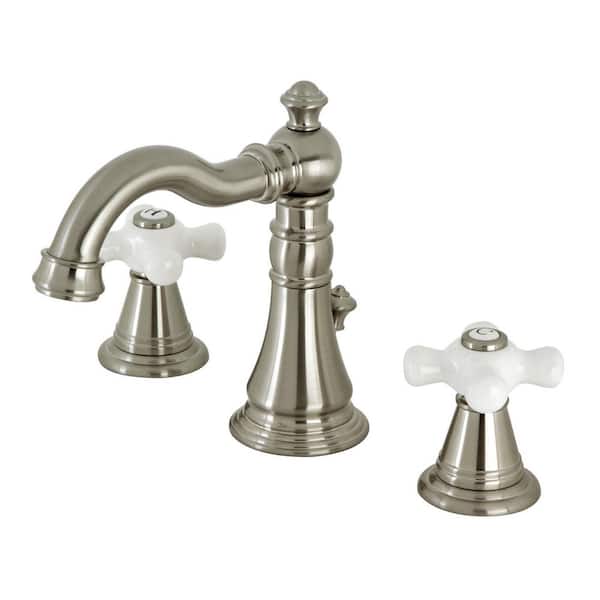 Kingston Brass American Classic 8 in. Widespread 2-Handle Bathroom Faucets with Pop-Up Drain in Brushed Nickel