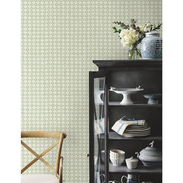 Daisy Gingham Green Floral Check Premium Peel and Stick Wallpaper