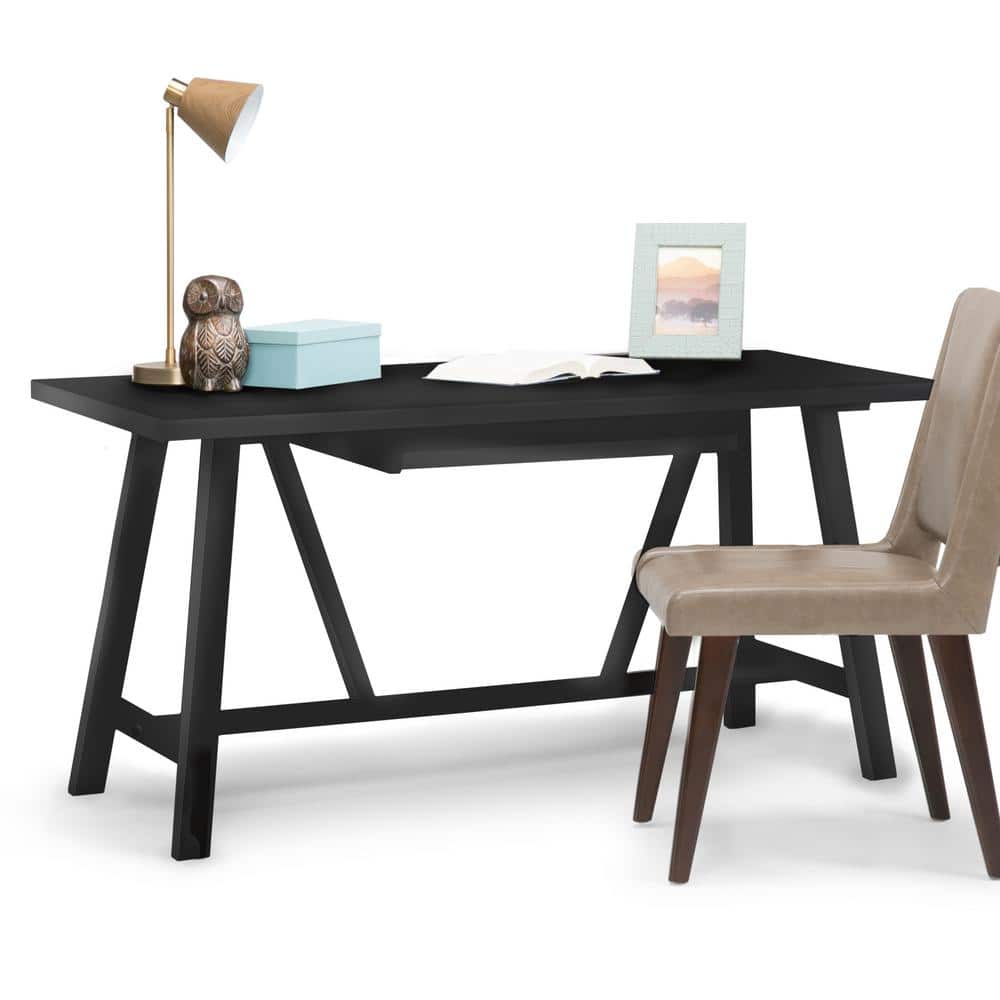Dylan Rustic Farmhouse Solid Wood 60" Writing Desk with Keyboard Tray in Black