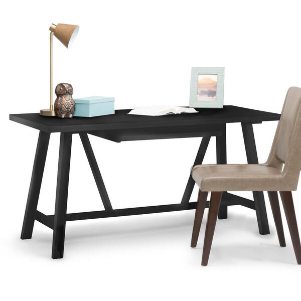 Simpli Home Dylan Solid Wood Industrial 60 in. Wide Writing Office Desk in Black