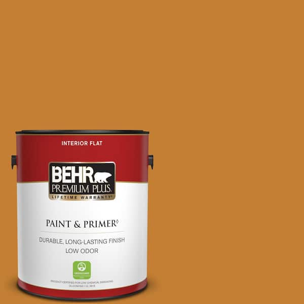 BEHR PREMIUM PLUS 1 gal. #S-H-290 Exotic Honey Flat Low Odor Interior Paint & Primer