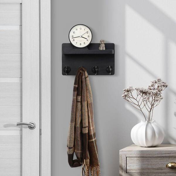 8.5 in. W x 3.7 in. D Black Wood Decorative Wall Shelf Key Holder