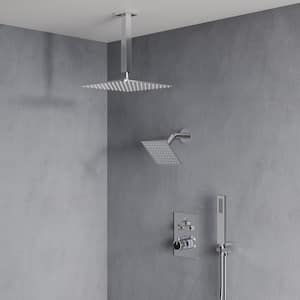 Family-Friendly 7-Spray Multiple Press 12 in. Wall Bar Shower Kit with Anti Scald 2.5 GPM in Chrome Valve Included