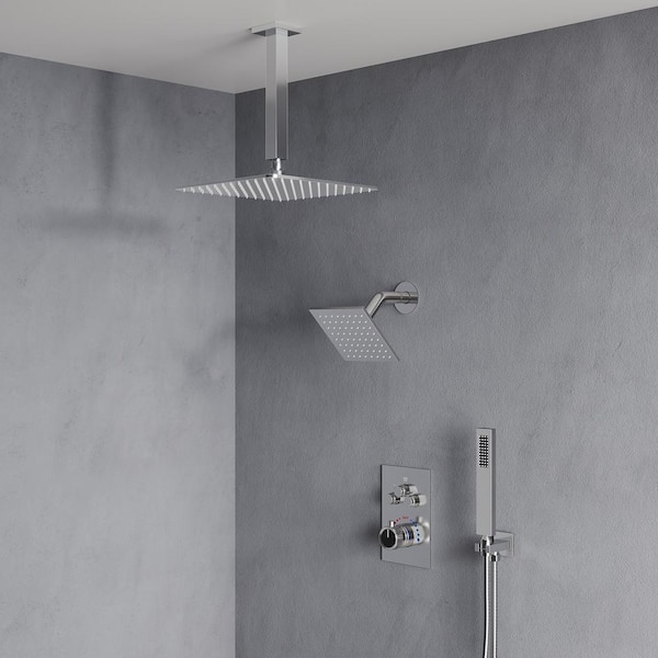 EVERSTEIN Family-Friendly 7-Spray Multiple Press 12 in. Wall Bar Shower Kit with Anti Scald 2.5 GPM in Chrome Valve Included
