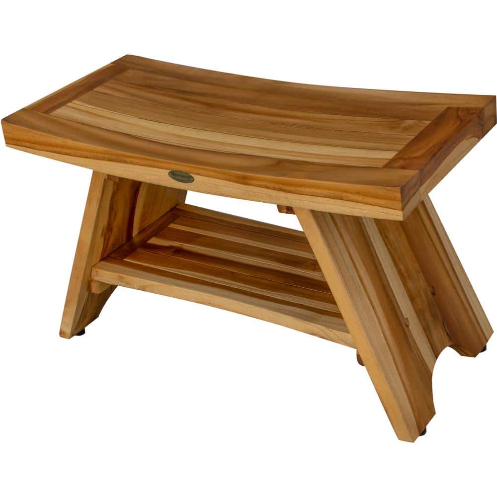 30" Earthy Teak Wood Shower Bench with Shelf