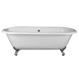 Columbus 60 in. Cast Iron Double Roll Clawfoot Non-Whirlpool Bathtub in White with No Faucet Holes and Black Feet