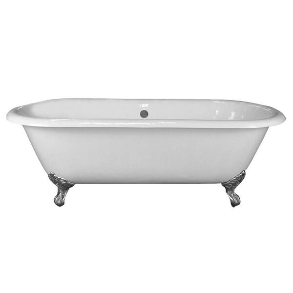 Barclay Products Columbus 60 in. Cast Iron Double Roll Clawfoot Non-Whirlpool Bathtub in White with No Faucet Holes and Black Feet