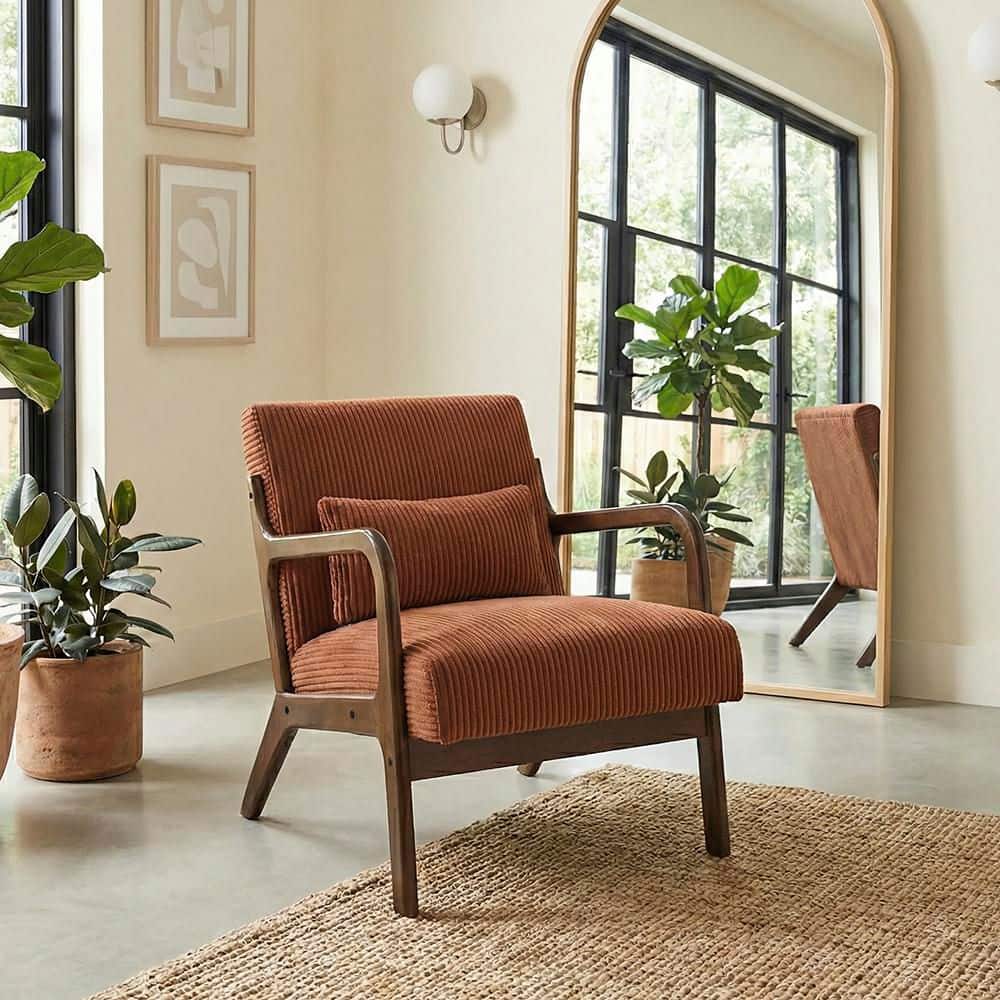 Lazzara Shaffner Orange Corduroy Fabric Upholstery Solid Wood