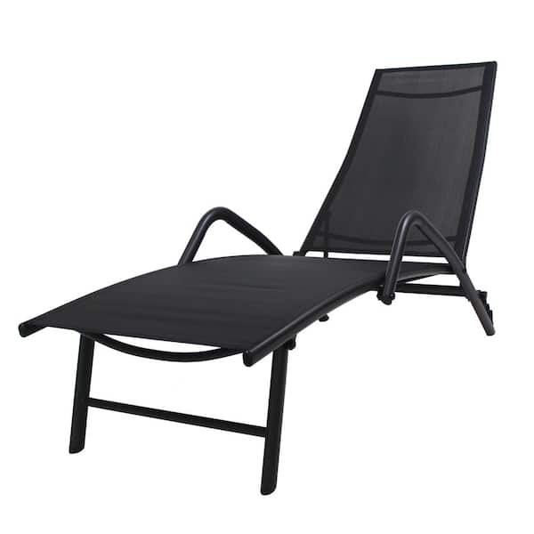 Unbranded Black Metal Frame Adjustable Outdoor Patio Chaise Lounge