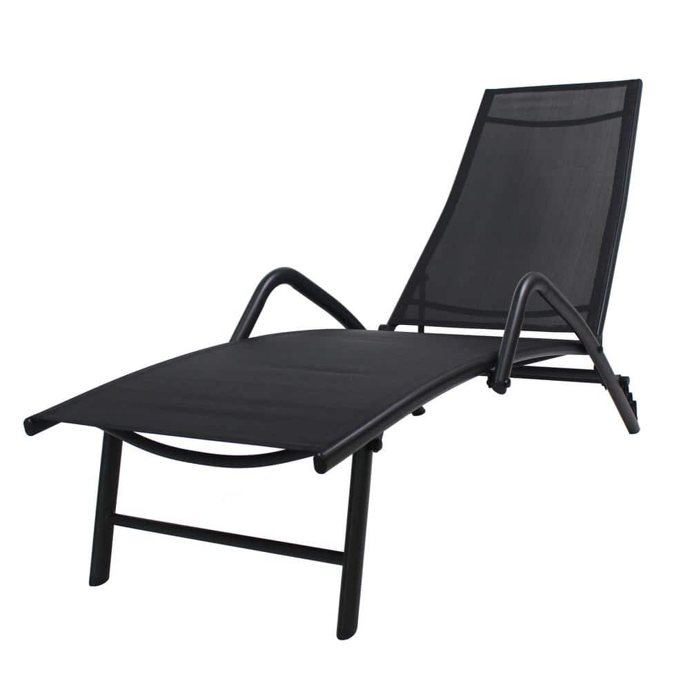 Black one of Piece Metal Adjustable Outdoor Patio Chaise Lounge
