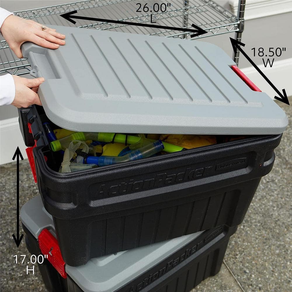 24 Gallon Black and Gray Stackable Lockable Storage Box