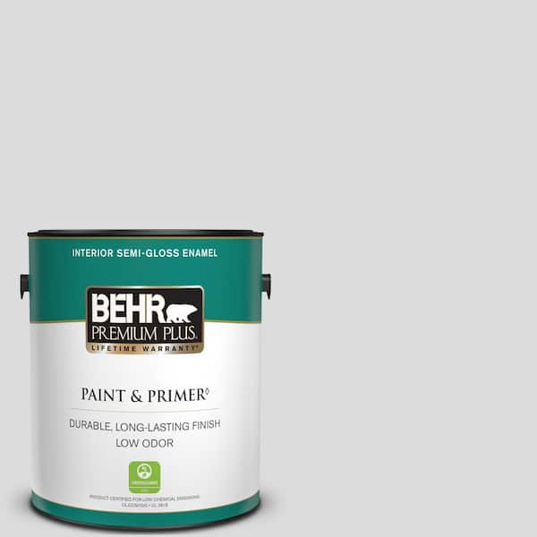 BEHR PREMIUM PLUS 1 gal. #N530-1 Pixel White Semi-Gloss Enamel Low Odor Interior Paint & Primer