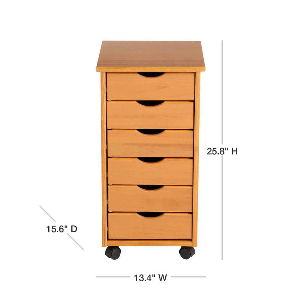 Compact Wooden Sewing Cart with 6 Drawers and Rolling Wheels, Tan Brown