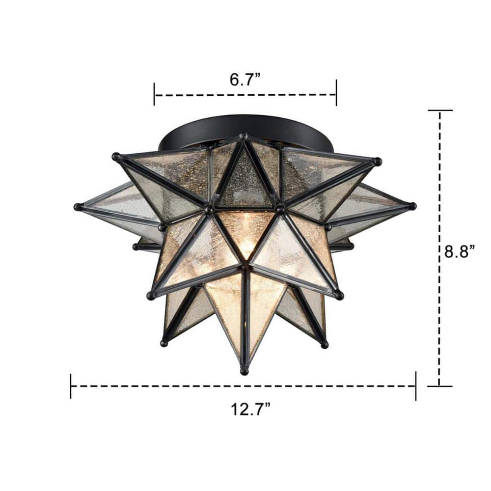 Black Seeded Glass Moravian Star Flush Mount Ceiling Light