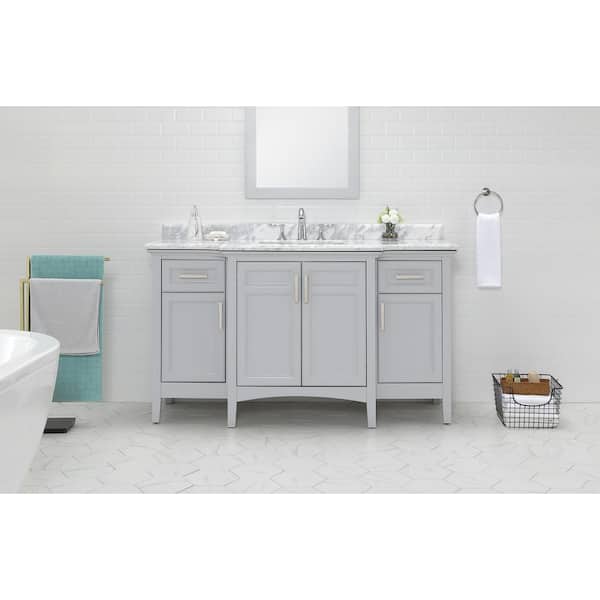 Home Decorators Collection Sassy 60 in. W x 22 in. D x 34 in. H Single Sink Bath Vanity in Dove Gray with Carrara Marble Top