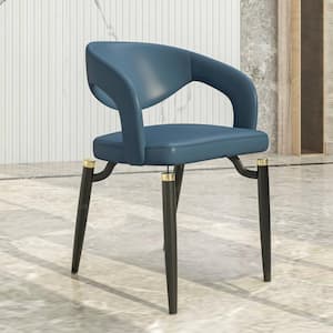 Entice Modern Dining Chairs Upholstered Leather Seat Curved Back With Black Iron Legs in Blue