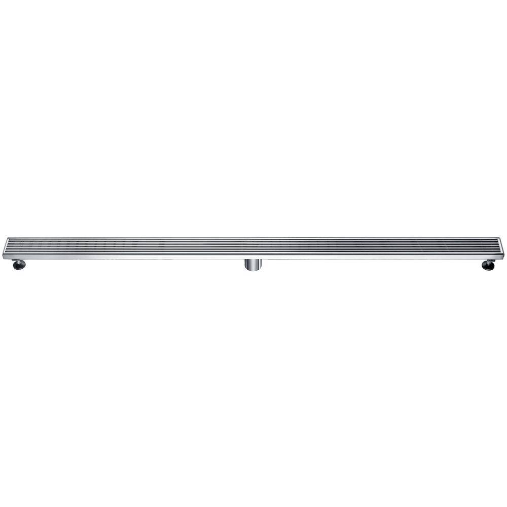 59" Brushed Stainless Steel Linear Shower Drain with Groove Lines