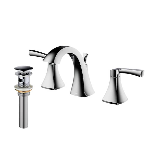 Karran Randburg Widespread 2-Handle Three Hole Bathroom Faucet with Matching Pop-up Drain in Chrome