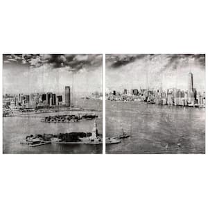 New York Skyline AB Reverse Printed Tempered Glass Wall Art with Silver Leaf/Diptych Set 36 in. x 36 in. x 0.2 in. Each