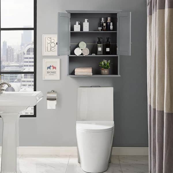 Cabinet Over Toilet, Bathroom Storage Cabinet with Glass Doors and