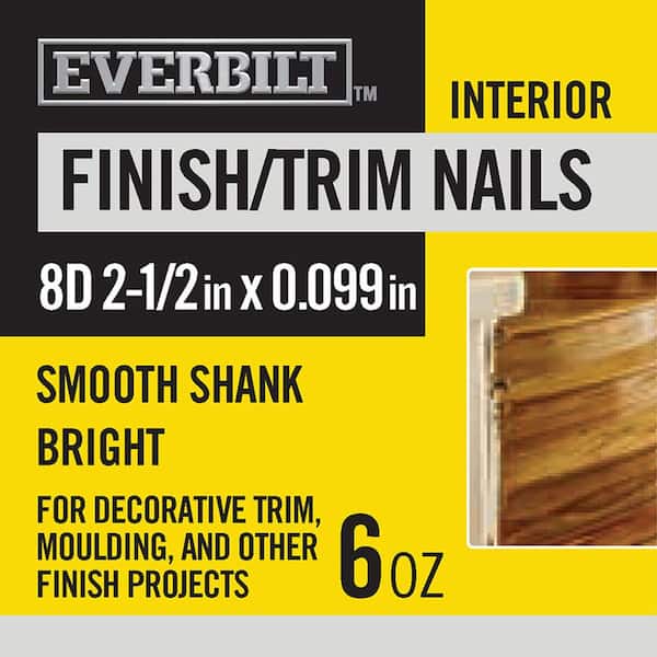 Everbilt 2-1/2 in. x 8D Bright Non-Collated Finishing/Casing Nails 6 oz (Approximately 62 Pieces)