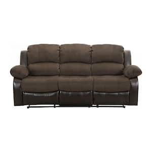 Bianca 83 in. W Straight Arm Textured Plush Microfiber Rectangle Manual Reclining Sofa in Chocolate