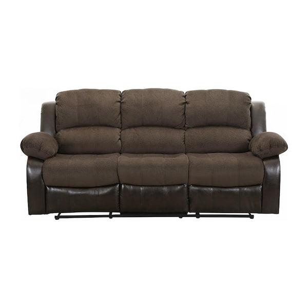 Unbranded Bianca 83 in. W Straight Arm Textured Plush Microfiber Rectangle Manual Reclining Sofa in Chocolate
