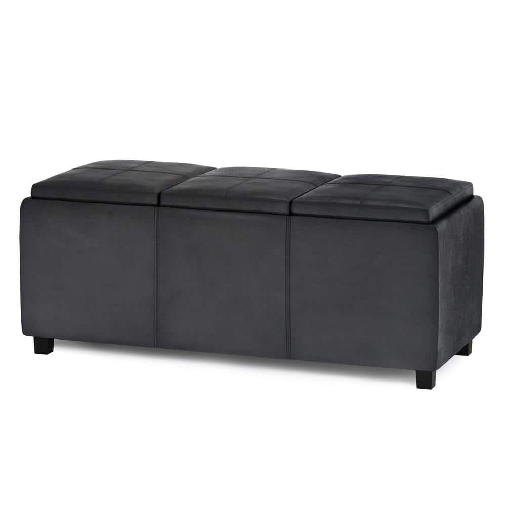 Avalon Distressed Black Faux Leather Large Storage Footstool with Tray
