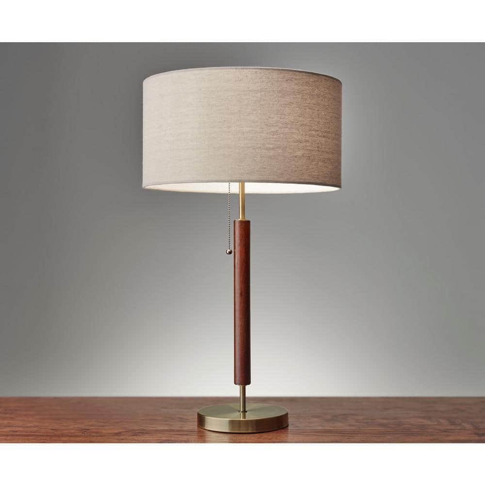 Hamilton 26.25'' White Linen Shade Table Lamp with Walnut Wood Body