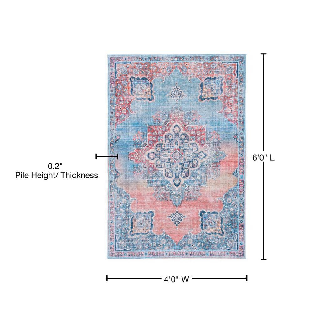 Blue and Beige Reversible 4' x 6' Chenille Viscose Rug