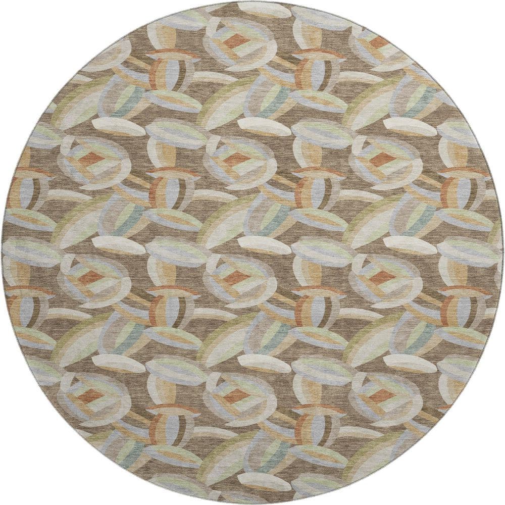 Mayfield Premium Machine Washable Abstract AMF2454 Mocha 8 ft. x 8 ft. Round Rug price history on PriceWatchPro