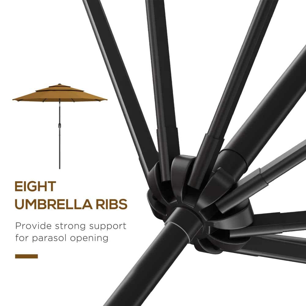 Tan 9' 3-Tier Outdoor Patio Umbrella with Crank and Tilt