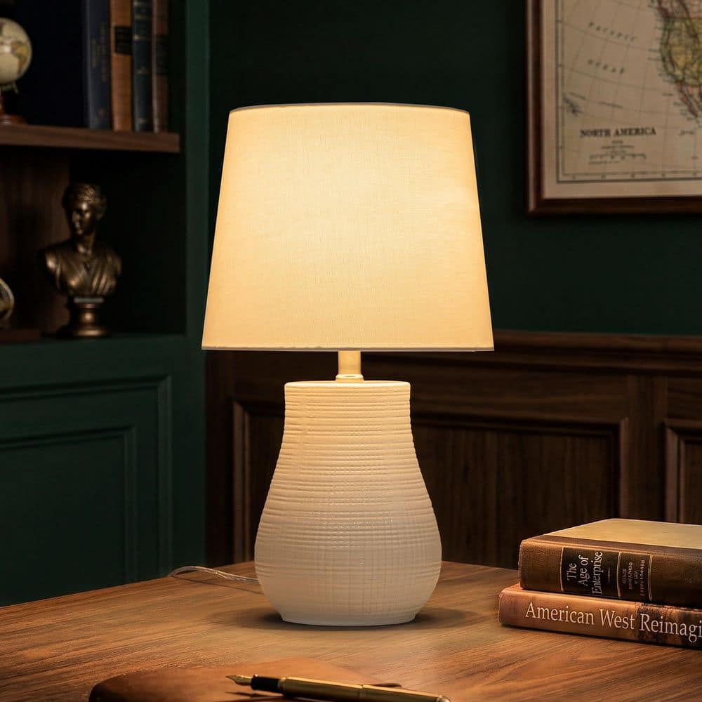 C Cattleya 19.25 in. White Crackle Glaze Ceramic Table Lamp with
