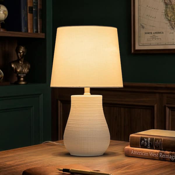 C Cattleya 19.25 in. White Crackle Glaze Ceramic Table Lamp with