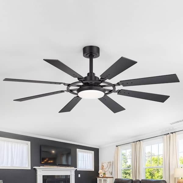 Claude 52 in. Integrated LED Black Propeller Ceiling Fan with Light, Black Blade, Downrod and Remote Included
