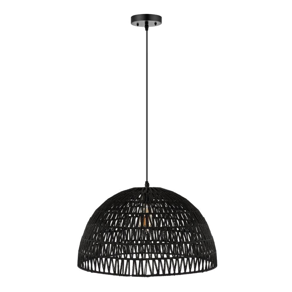 Bohemian Black Woven Rattan & Iron LED Dome Pendant 20"