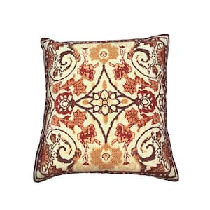 Multicolor Scrolled Floral Pattern Polyester Fill Square Cotton Accent Throw Pillow (18 in. x 18 in.) (Set of 2)