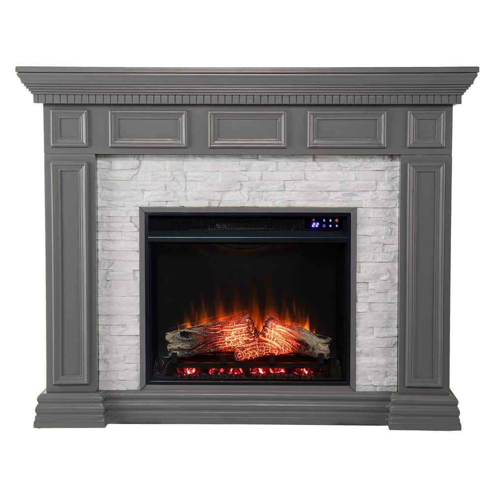 Southern Enterprises Mackson 50 in. Faux Stone Electric Fireplace in Gray, Gray finish w/ gray faux stone -  HD212869