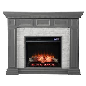 Mackson 50 in. Faux Stone Electric Fireplace in Gray