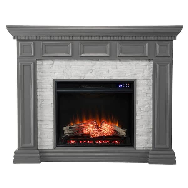 Southern Enterprises Mackson 50 in. Faux Stone Electric Fireplace in Gray