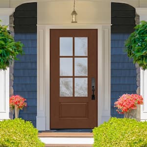 Regency 32 in. x 80 in. 3/4-6 Lite Clear Glass RHOS Chestnut Stain Fiberglass Prehung Front Door