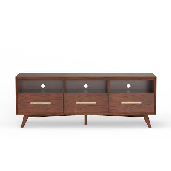 Alpine Furniture Gramercy 134 in. L Walnut Rectangle Wood Console Table with Solid Wood