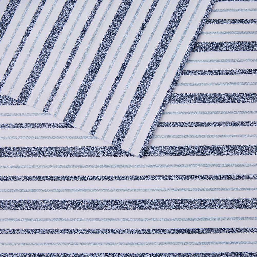 Queen Blue Stripe Cotton Percale Sheet Set