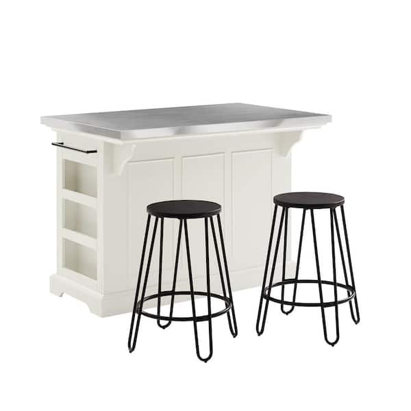 CROSLEY FURNITURE Julia White Kitchen Island with Stools KF30060WHBK