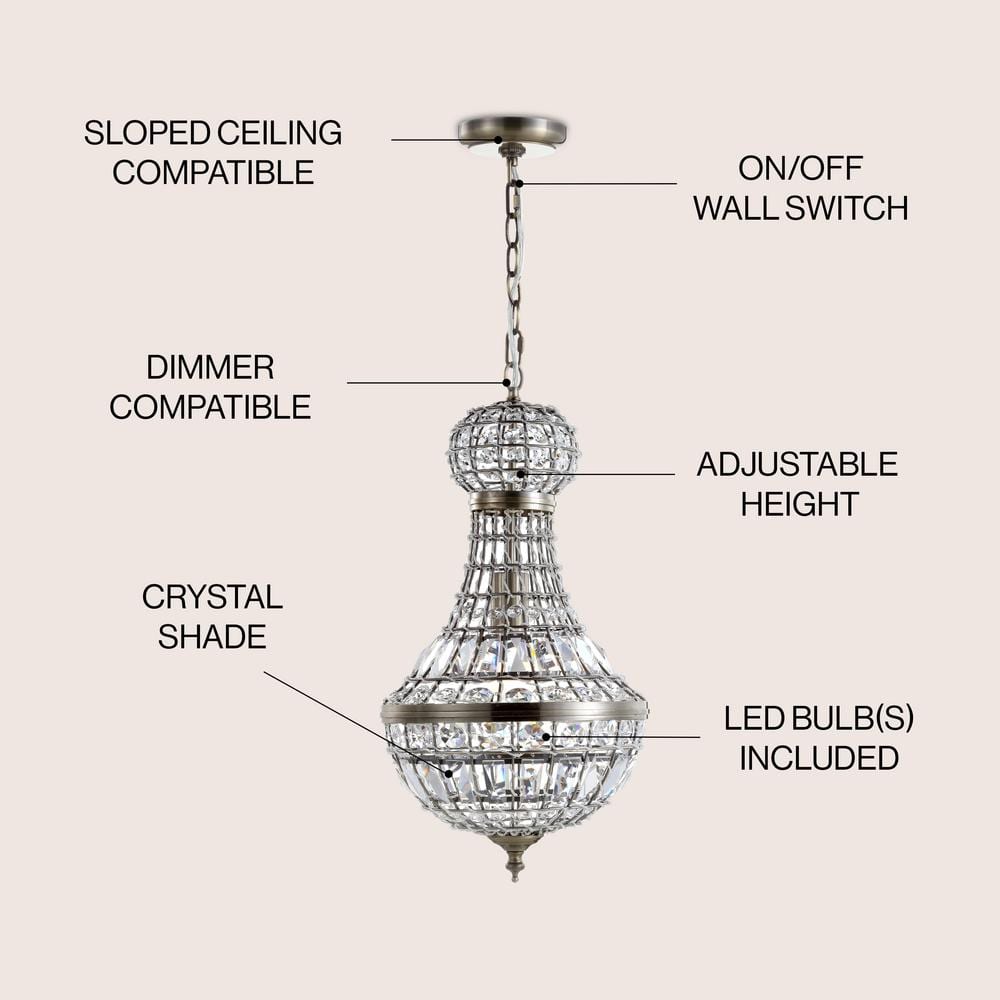 Regina Antique Brass 10" Crystal Empire LED Pendant Adjustable Height