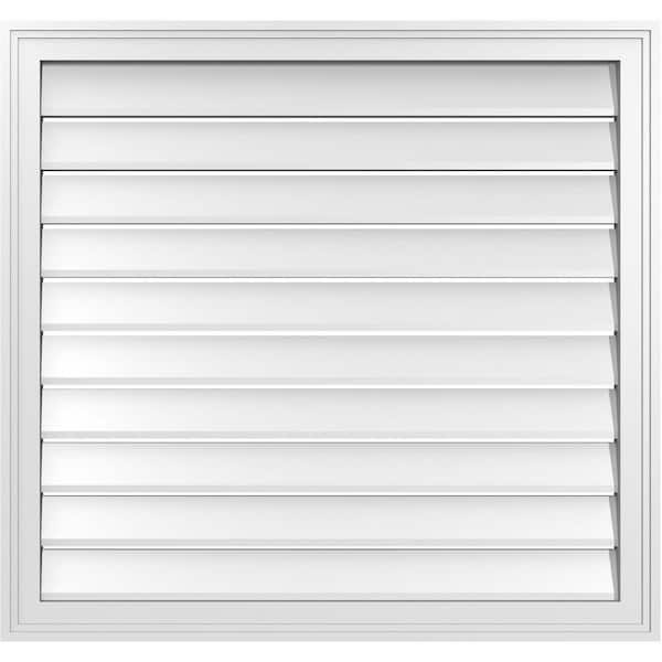 Ekena Millwork 34 in. x 32 in. Vertical Surface Mount PVC Gable Vent: Functional with Brickmould Frame