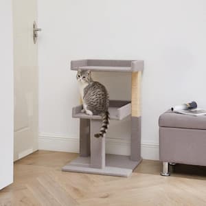 Gray Cat Tree for Large Cats, Cat Tower for Large Cats, Cat Activity with Scratching Post, 2 Level Cat Play Perch